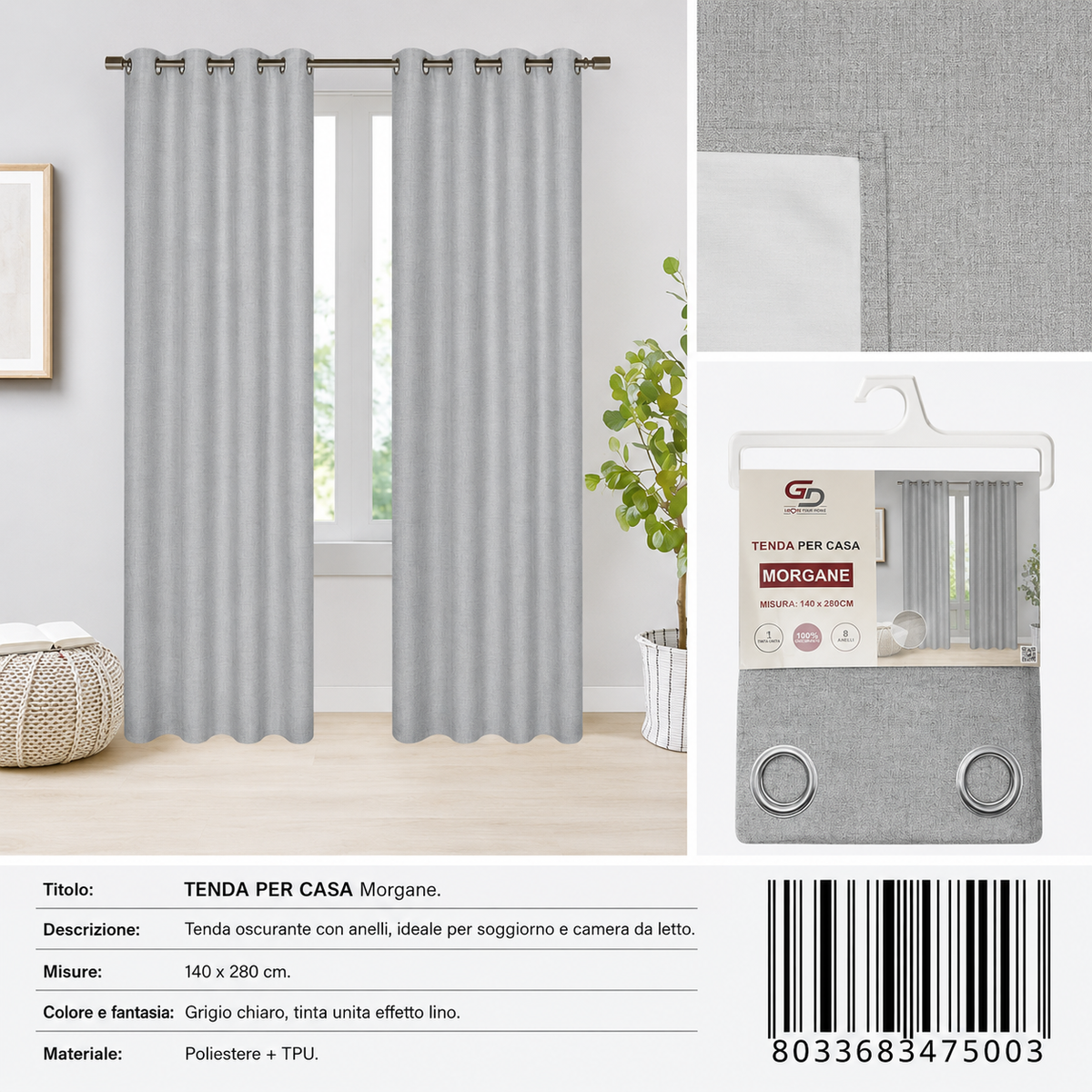 TENDA PER CASA MORGANE 140X280CM - 8033683475003