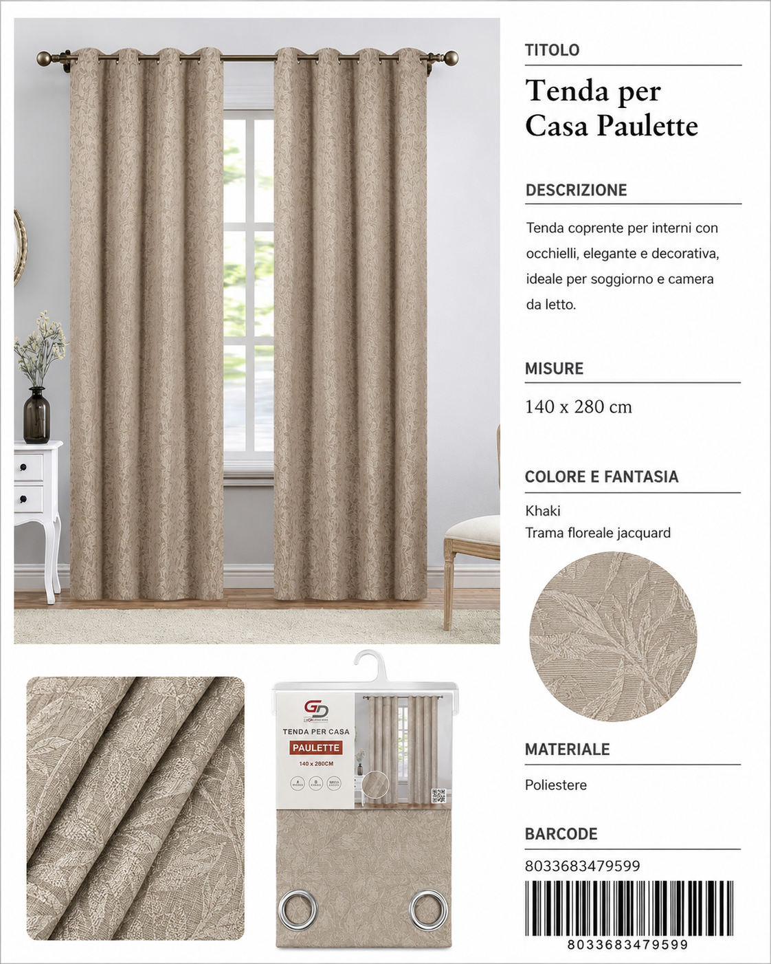 TENDA PER CASA Paulette 140*280CM - 8033683479599
