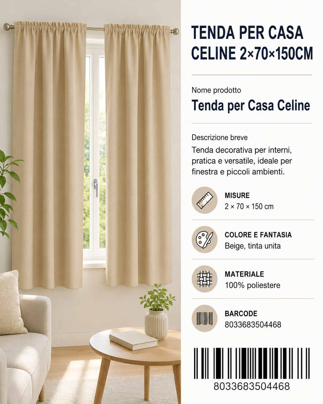 TENDA PER CASA Celine 2*70*150CM - 8033683504468