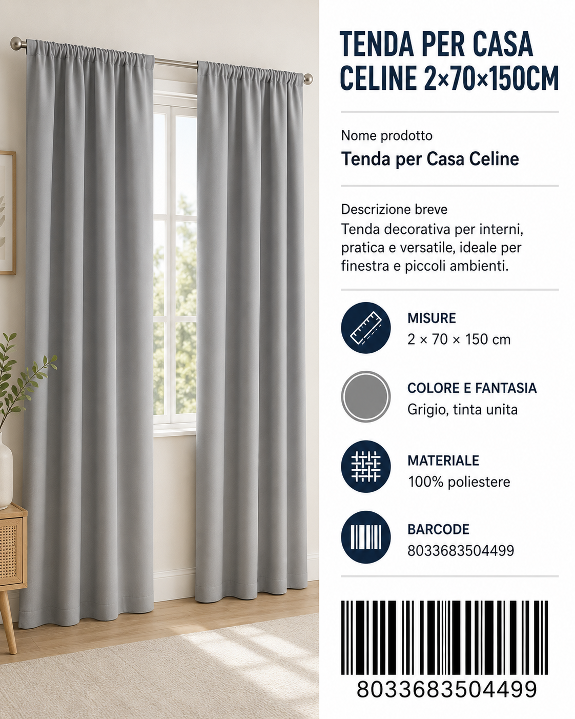 TENDA PER CASA Celine 2*70*150CM - 8033683504499
