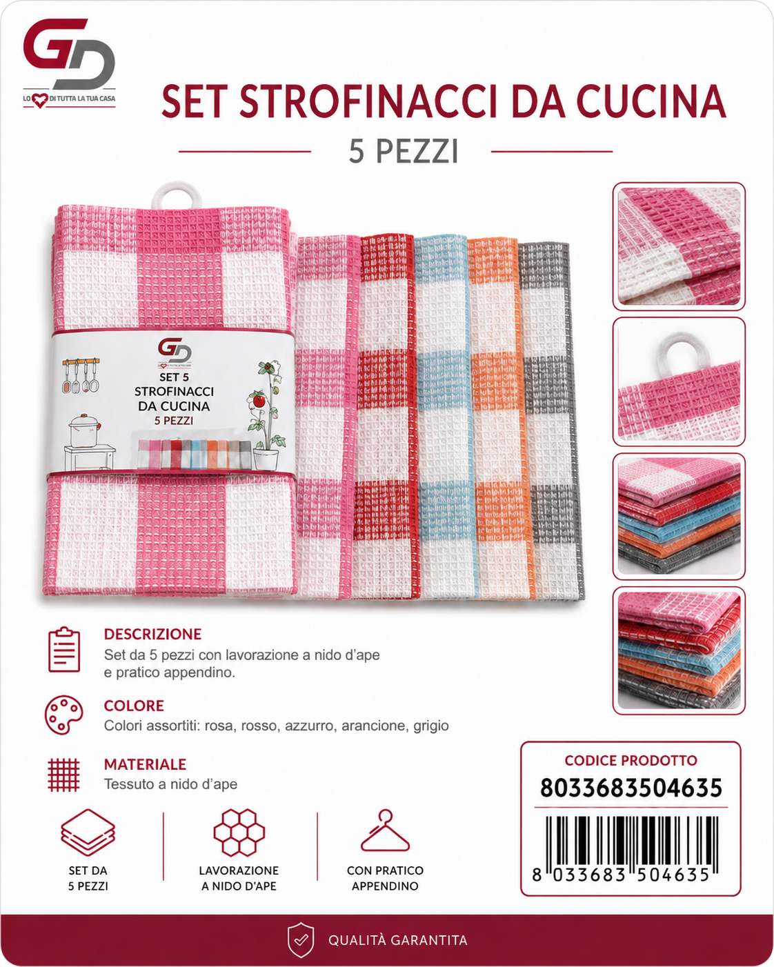 Set Stracci Da Cucina 5Pezzi Gd6683-38X63Cm