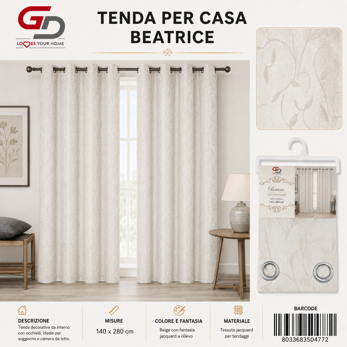 TENDA PER CASA Béatrice 140x280 - 8033683504772