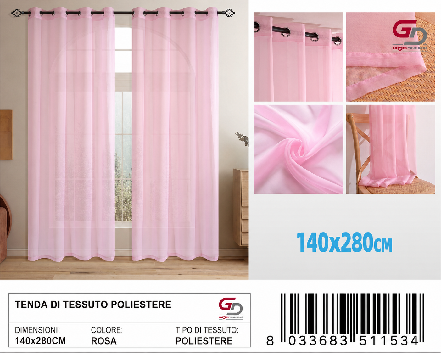 TENDA DI TESSUTO POLIESTERE LALIE 140*280CM