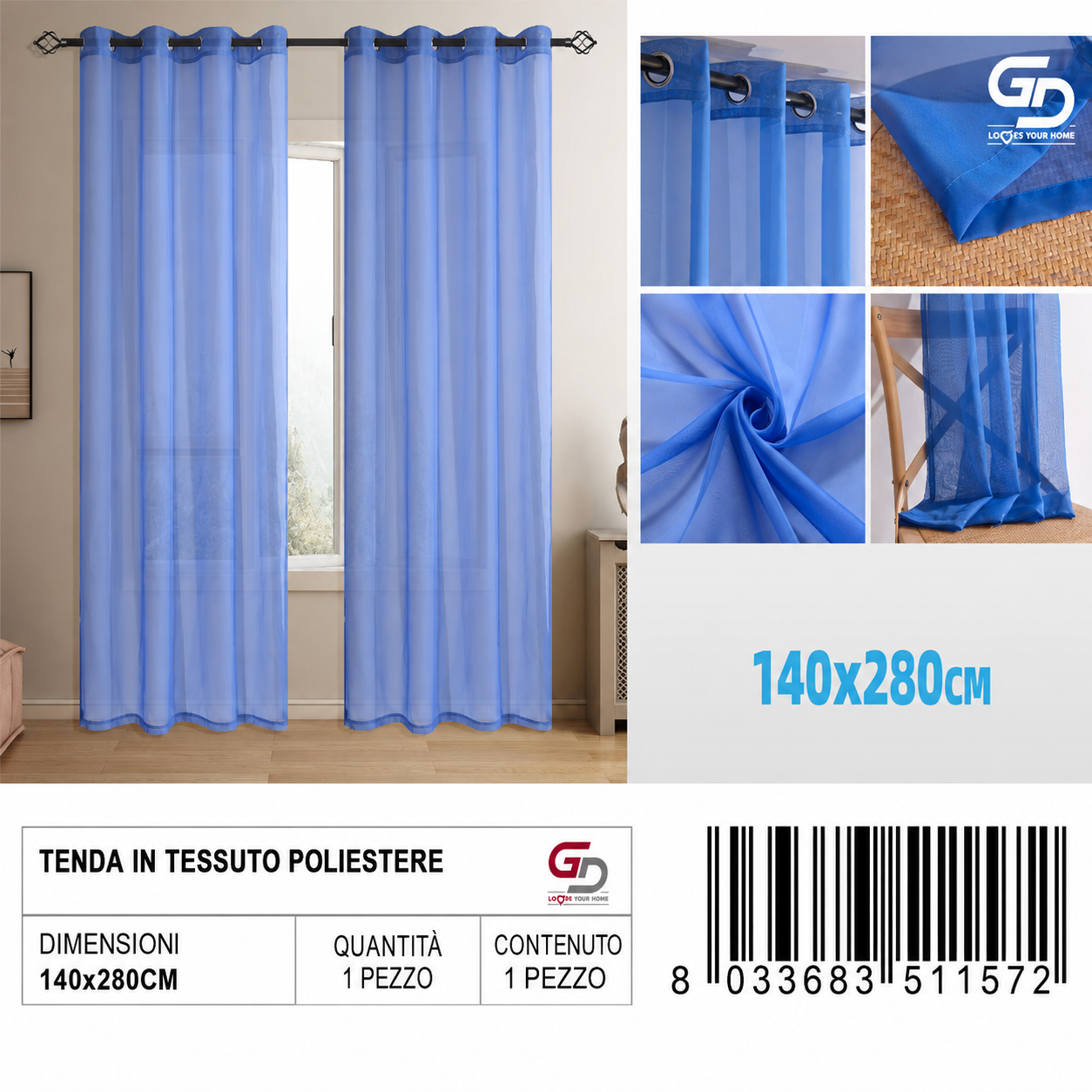 TENDA DI TESSUTO POLIESTERE LALIE 140*280CM