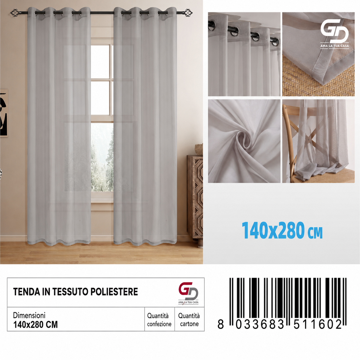 TENDA DI TESSUTO POLIESTERE LALIE 140*280CM