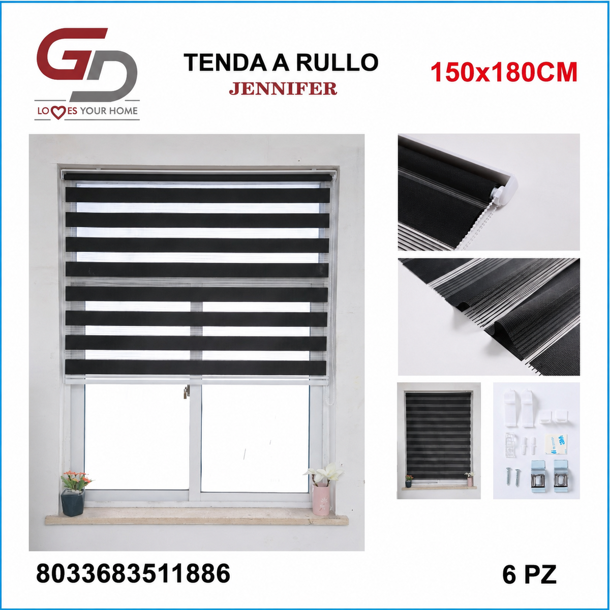 TENDA A RULLO IN GARZA 150*180CM NERO