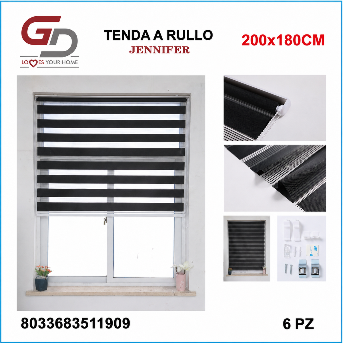TENDA A RULLO IN GARZA 200*180CM NERO