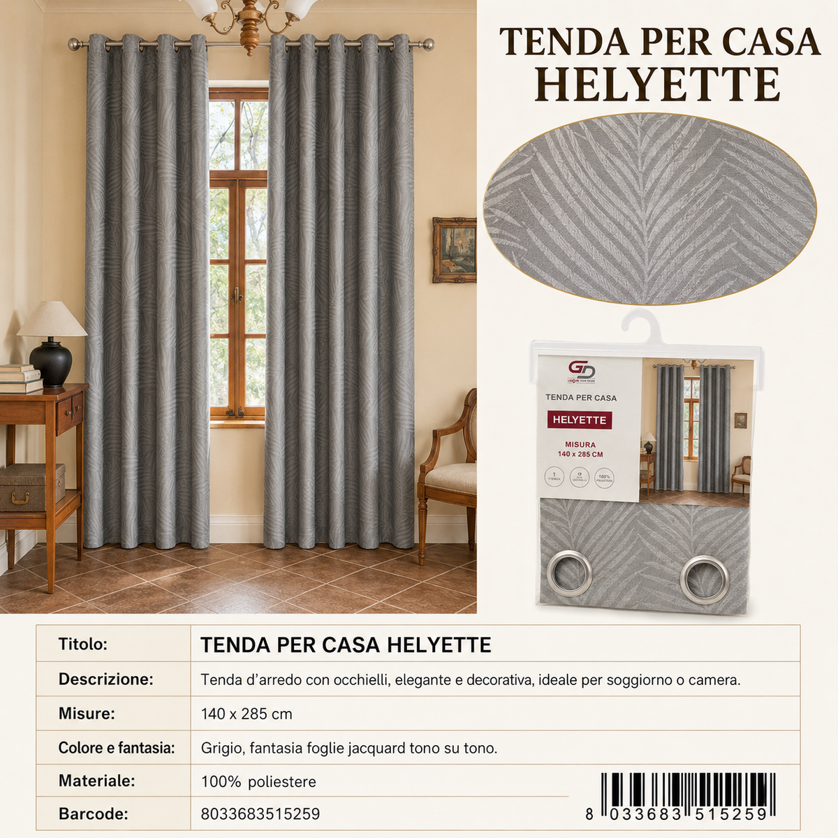 TENDA PER CASA Helyette 140*280-285CM - 8033683515259
