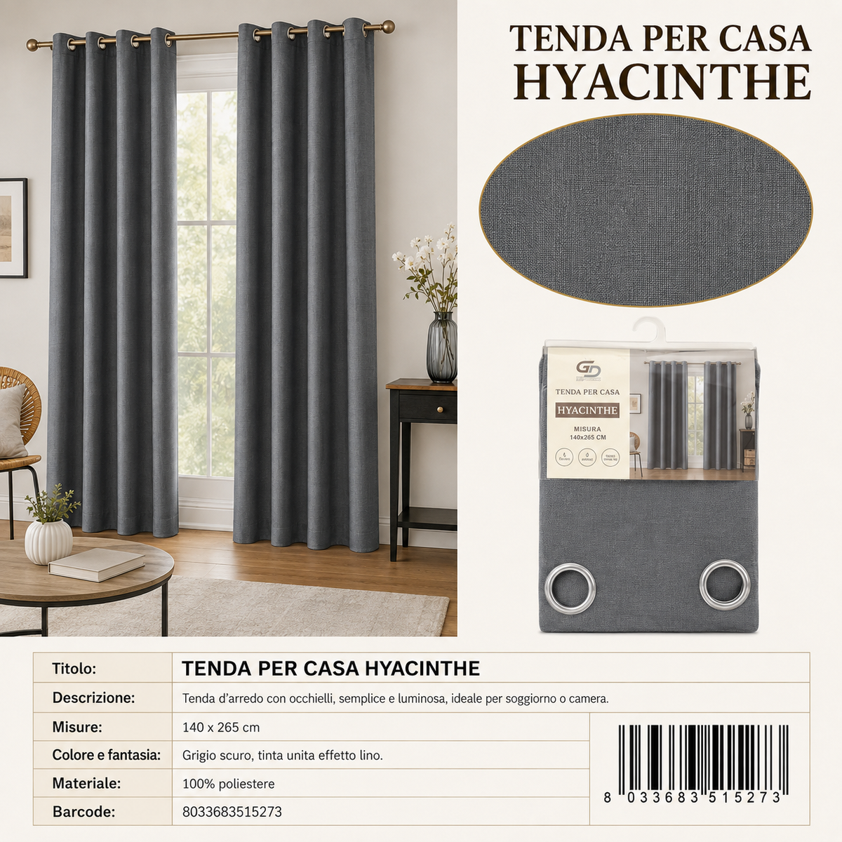 TENDA PER CASA Hyacinthe 140*260-265CM - 8033683515273