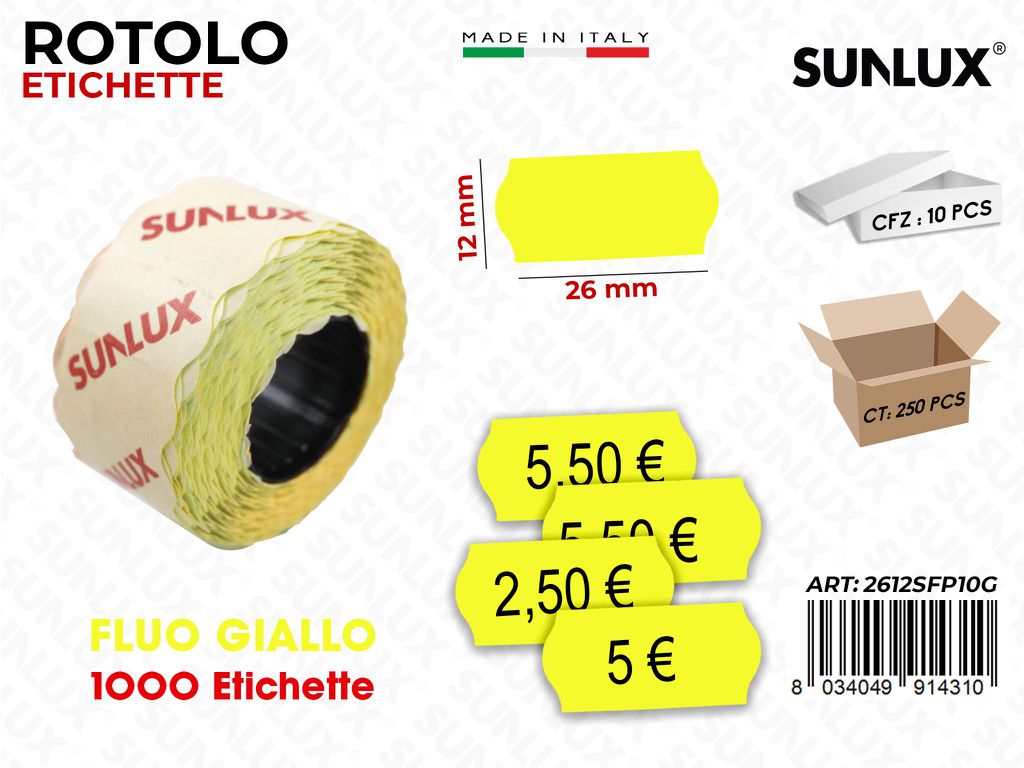 Rot. Etichette Prezzo Giallo 1000PCS 26*12MM