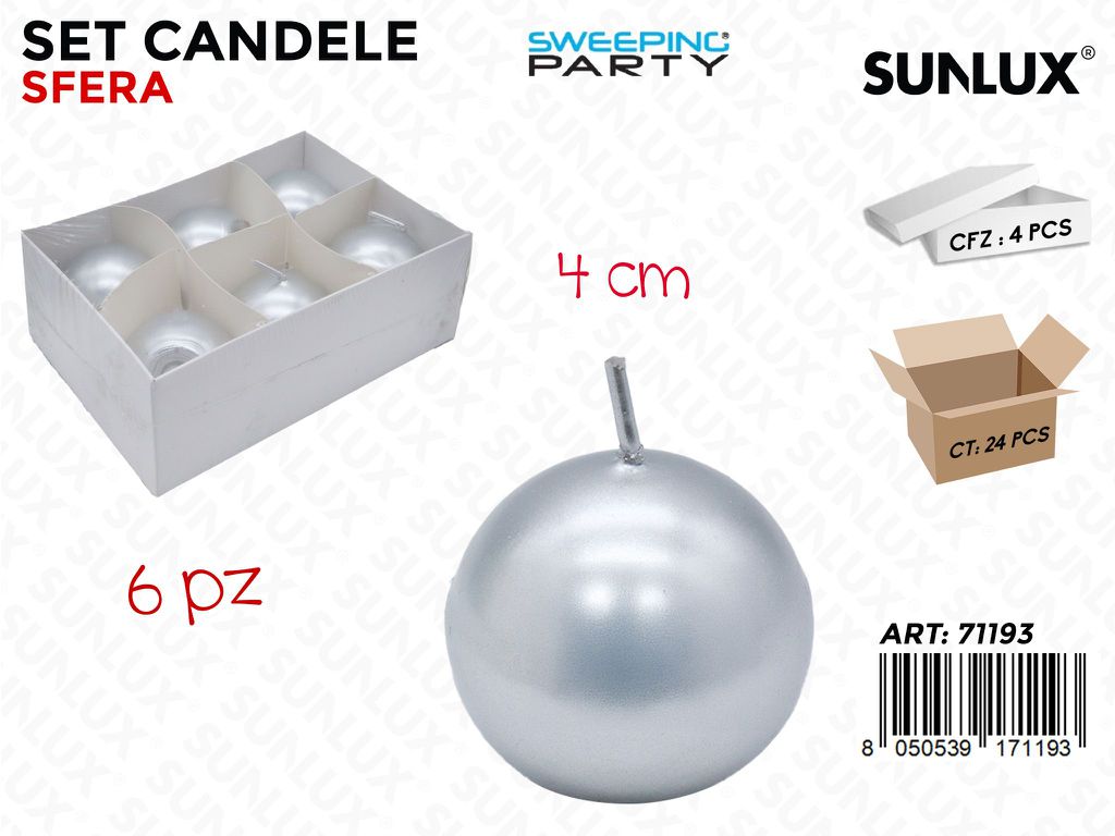 Candela a Sfera Argento Metal 4*4 Cm 6PCS