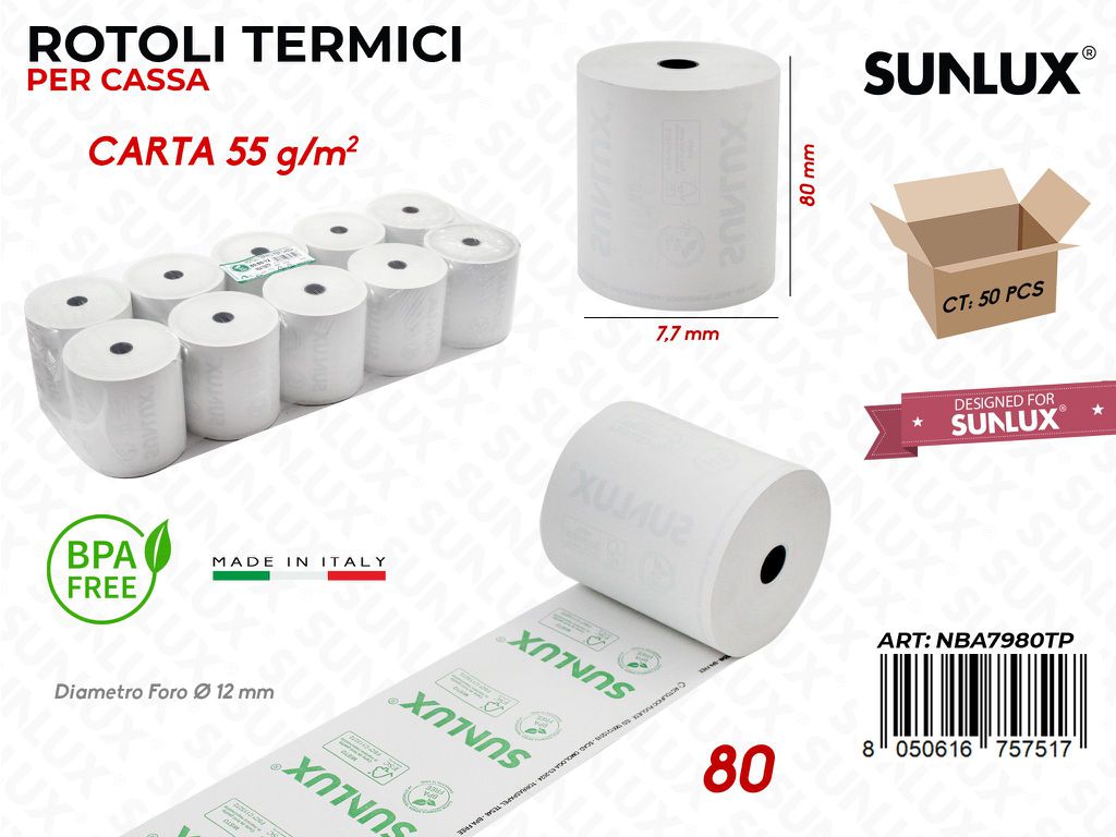 Rotoli Termici per Cassa 7.7*80MM 80' 55G