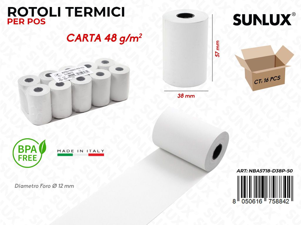Rotoli Termici Pos 57/DM38/12 38*57MM 48G