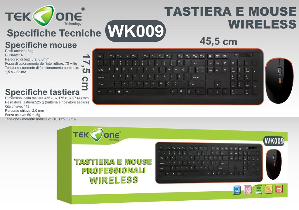Tastiera E Mouse Professionali Wireless WK009