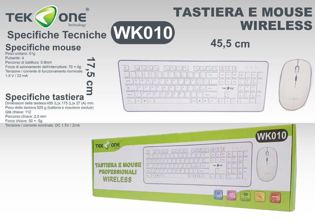 Tastiera E Mouse Professionali Wireless WK010