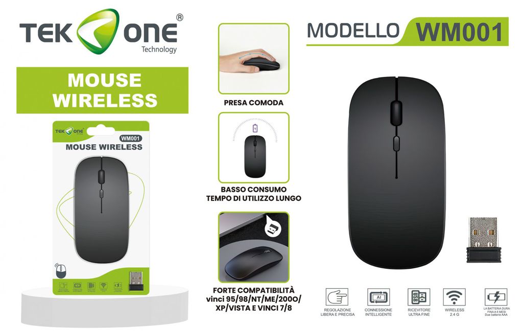 Mouse Senza Filo 2.4 Ghz Nero