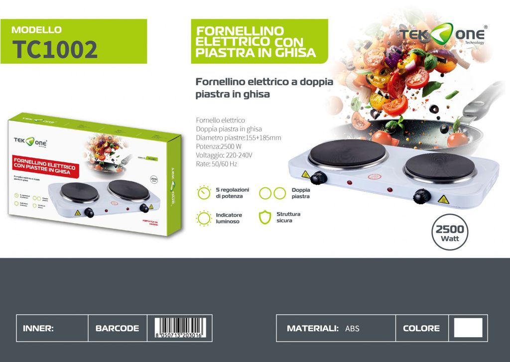 Fornello Elettrico Con Doppia Piastra In Ghisa 220-240V 50/60Hz 2500W