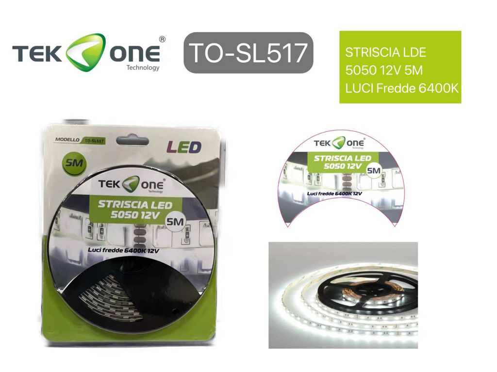Striscia Led 5050 12V Luci Fredde 6500K 12V 5M TO-SL517