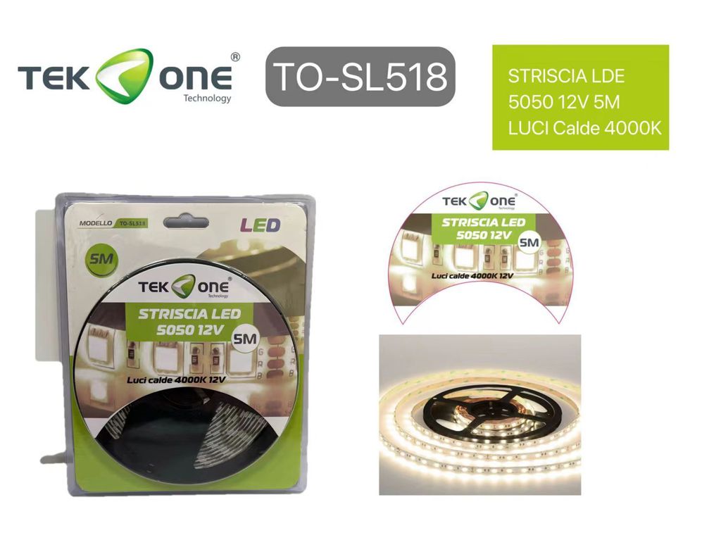 Striscia Led 5050 12V Luci Calde 4000K 12V 5M TO-SL518