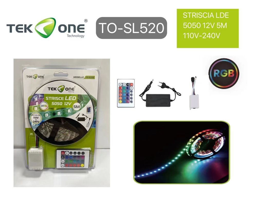 Striscia Led 5050 12V Rgb 5M 110V-240V TO-SL520