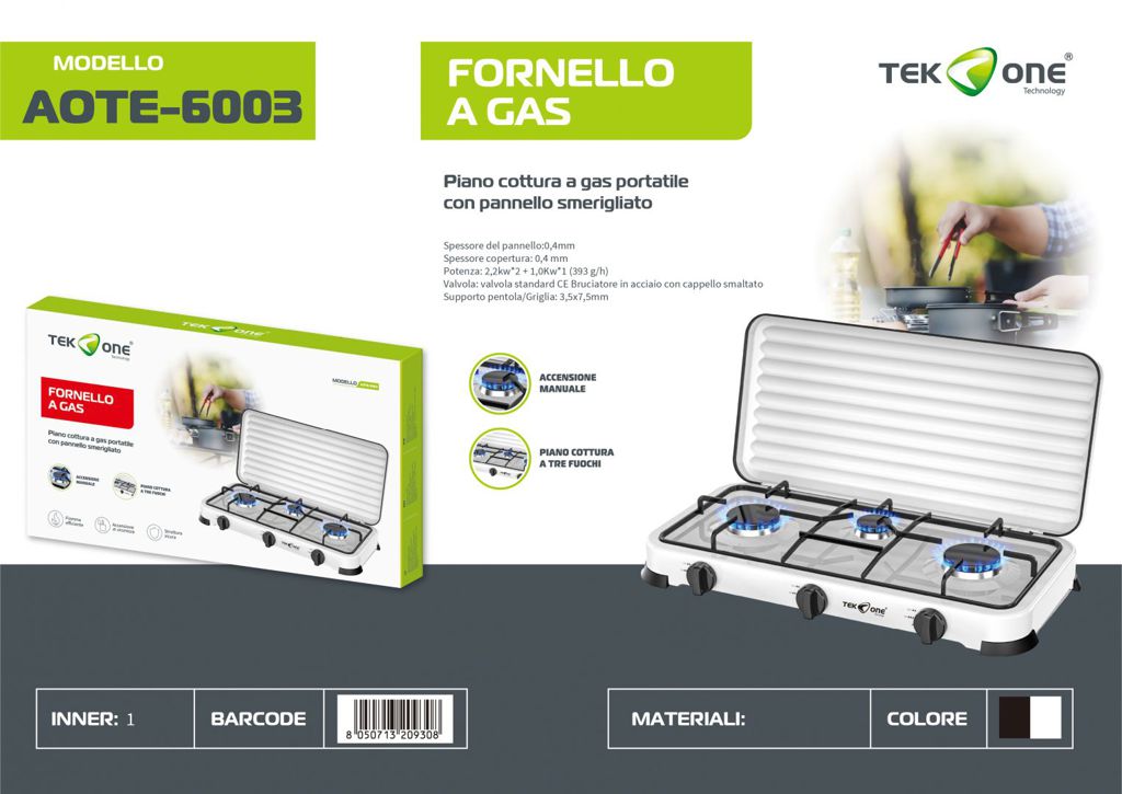 Fornello A Gas 2.2Kw*2 1.0Kw*1 393g/h