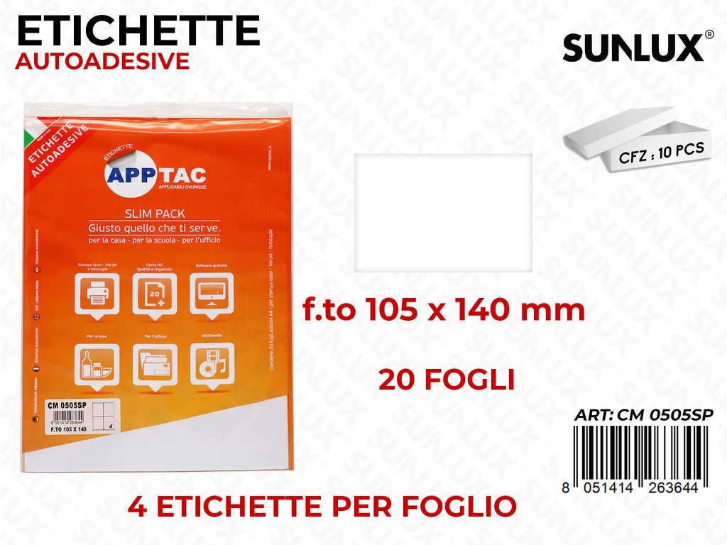 Etichette Autoadv Slimpack A4 4PCS X 20FF 105*140MM
