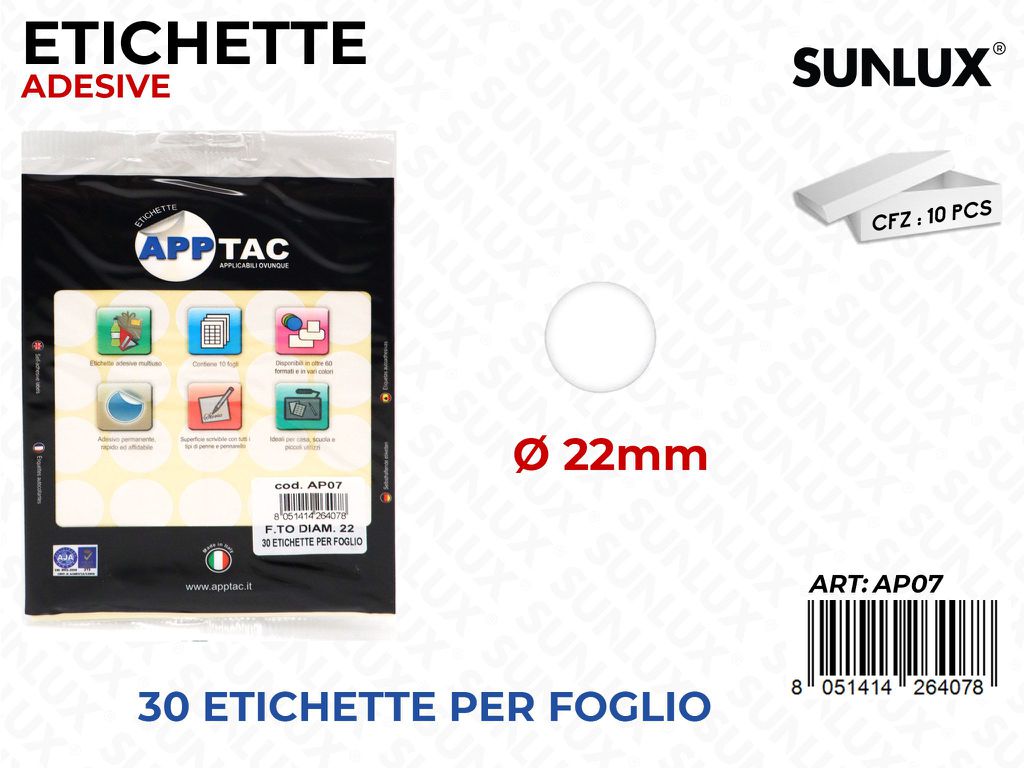 Etichette Adv 30PCS X 10FF D.22MM