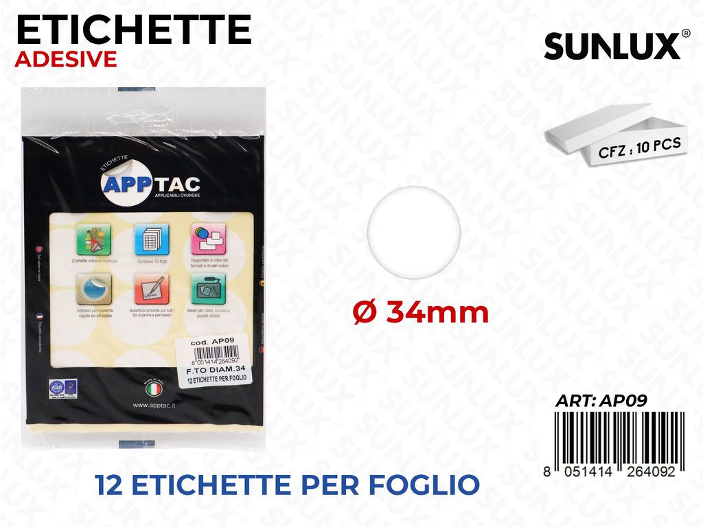 Etichette Adv 12PCS X 10FF D.34MM