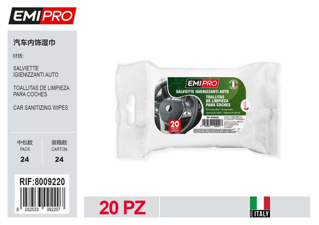 Salviettina igienizzante per auto 20 pezzi