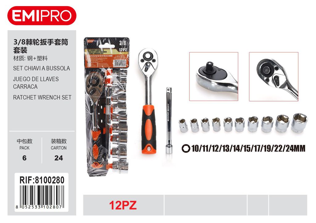 Set Chiavi A Bussola 3/8 12Pz