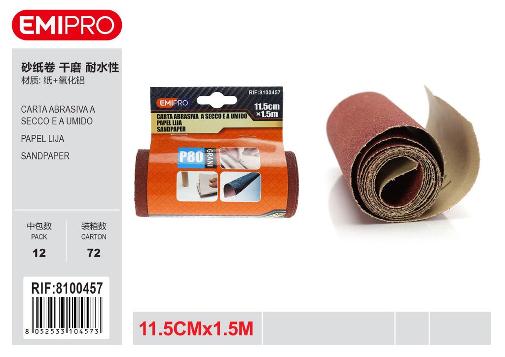 Carta Abrasiva Impermeabile A Secco E A Umido 11.5cm*1.5M P80