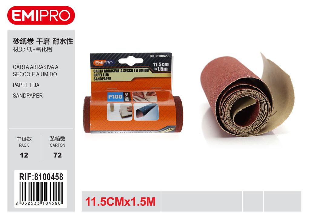 Carta Abrasiva Impermeabile A Secco E A Umido 11.5cm*1.5M P100