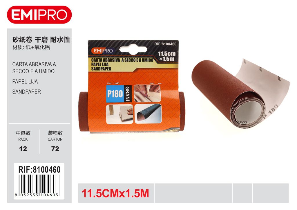Carta Abrasiva Impermeabile A Secco E A Umido 11.5cm*1.5M P180