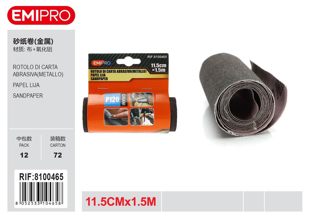 Rotolo di carta abrasiva metallo 11.5cm*1.5M P120