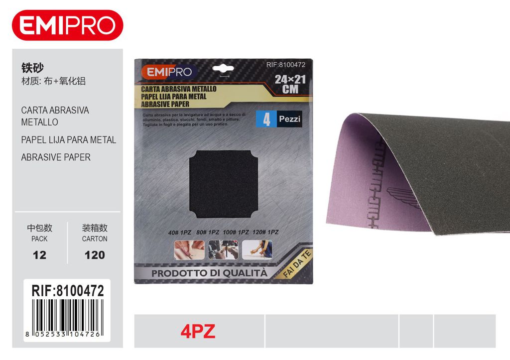 Carta abrasiva metallo 4Pz
