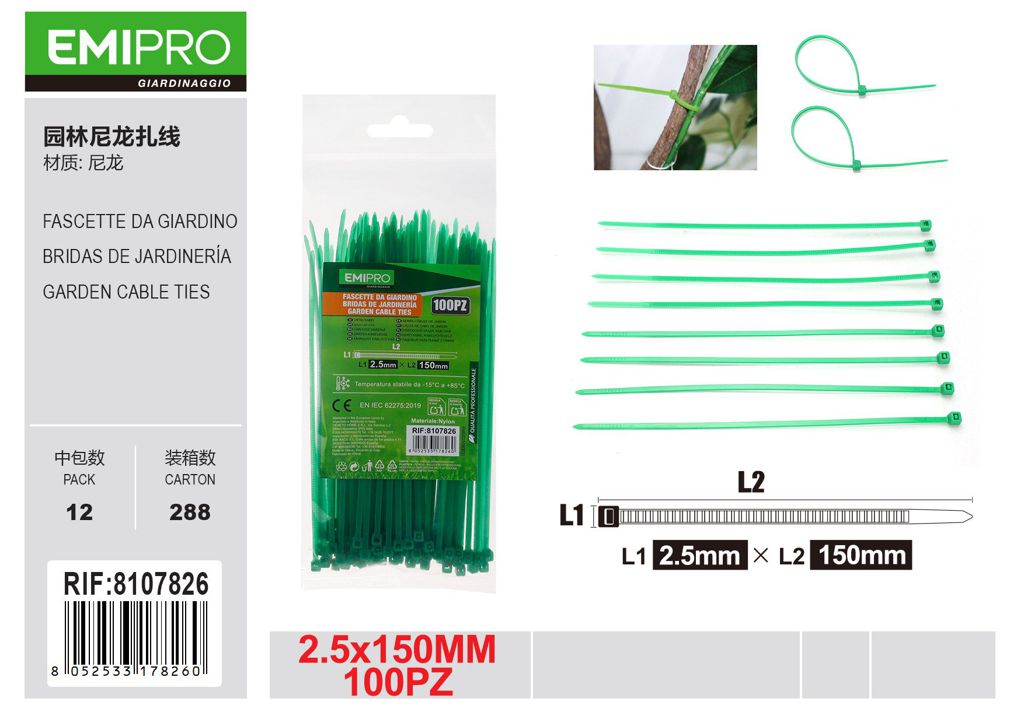 FASCETTE DA GIARDINO 2.5*150 100PZ