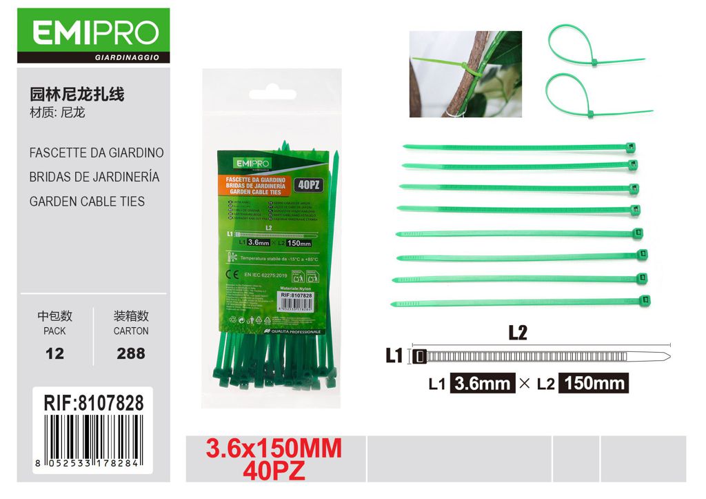 FASCETTE DA GIARDINO 3.6*150 40PZ