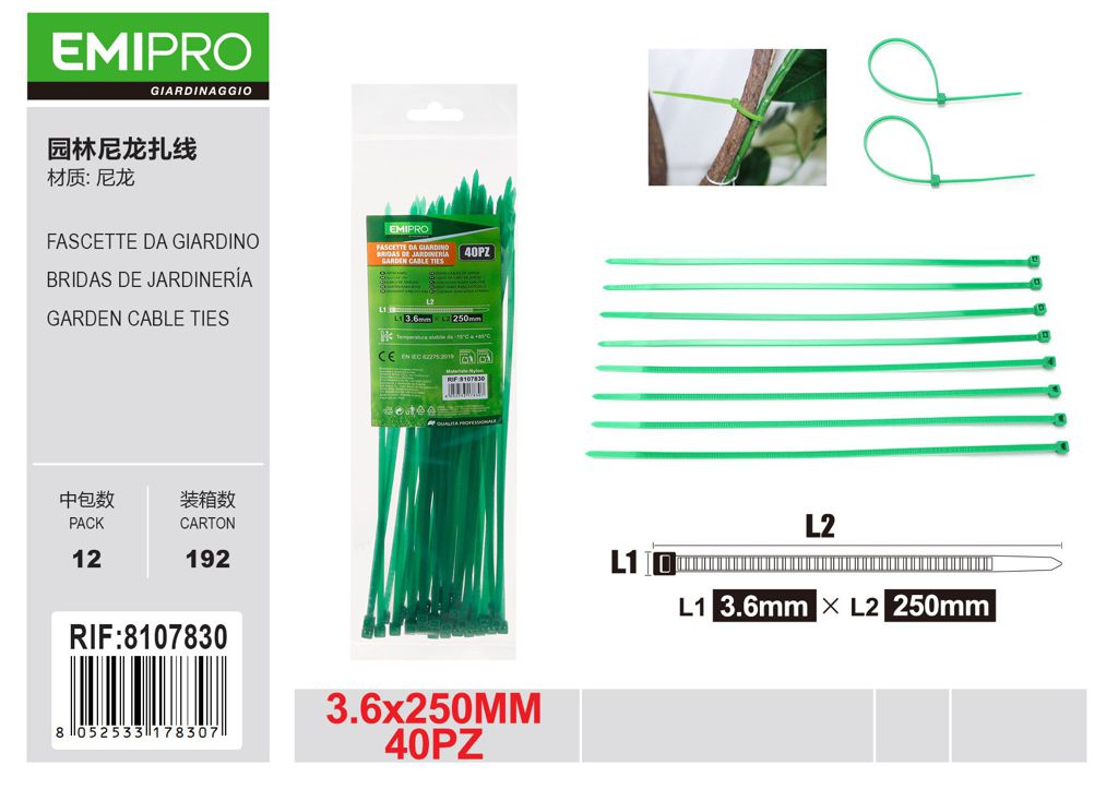 FASCETTE DA GIARDINO 3.6*250 40PZ