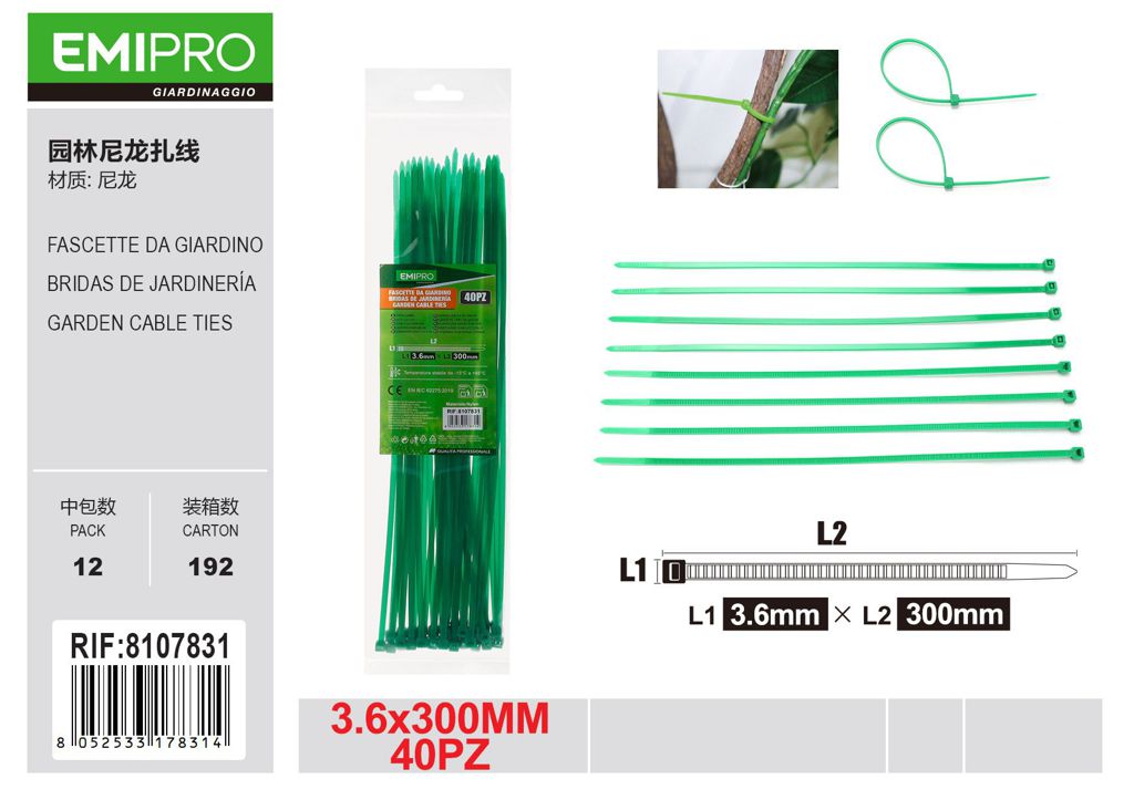 FASCETTE DA GIARDINO 3.6*300 40PZ
