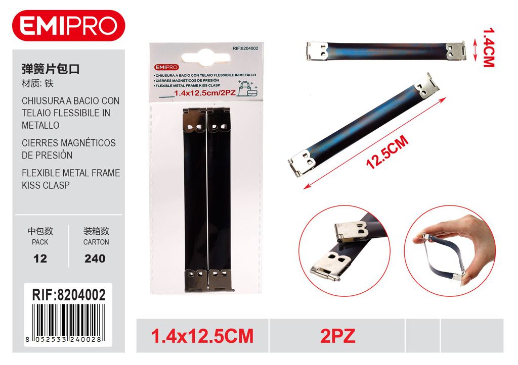 Chiusura A Bacio Con Telaio Flessibile In Metallo 1.4*12.5cm 2Pz