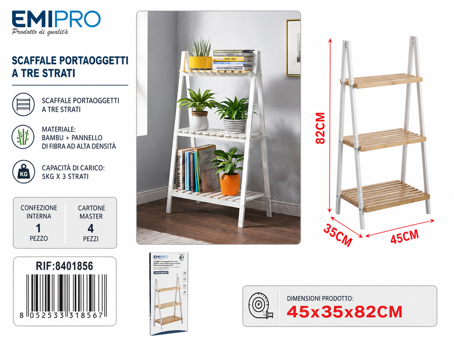 Scaffale Portaoggetti a Tre Strati