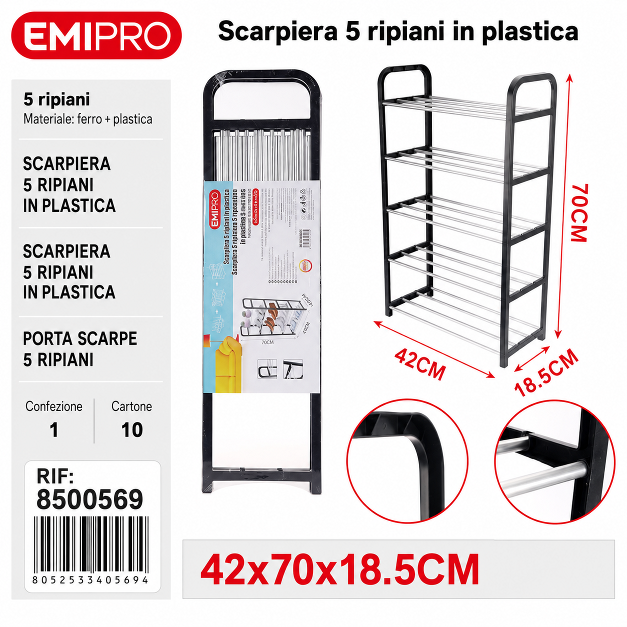 Scarpiera 5 Piani Plastica 42*70*18.5cm