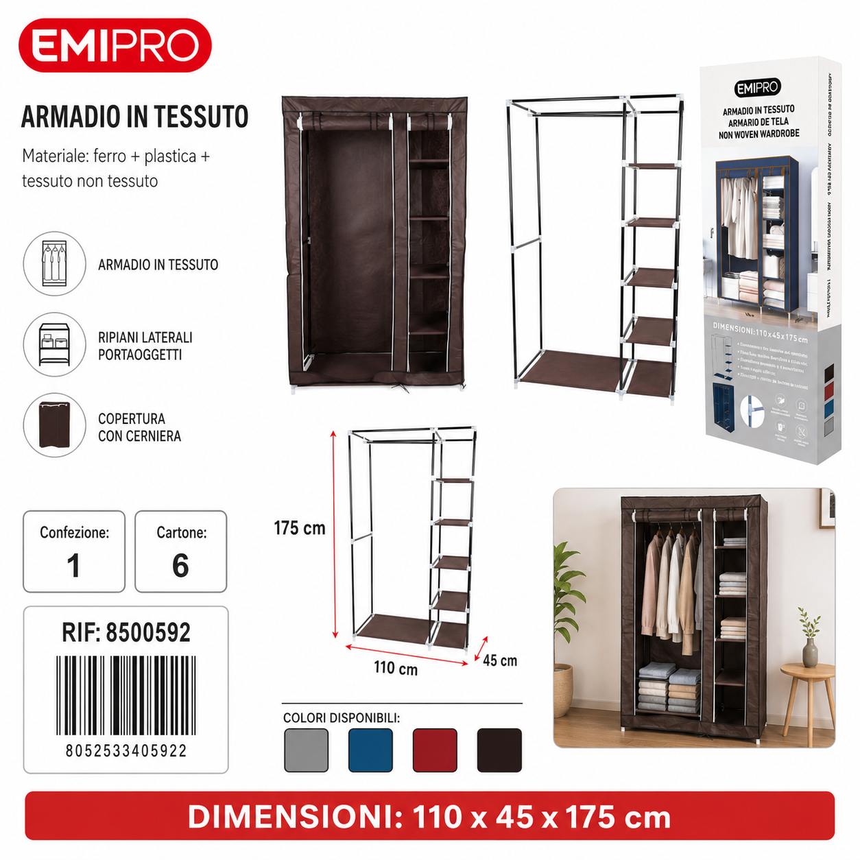 Armadio in Tessuto 110*45*175cm