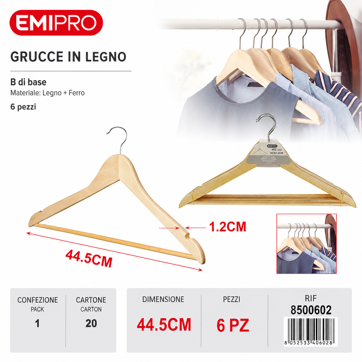 Grucce in Legno 6pz Cm.44.5x1.2