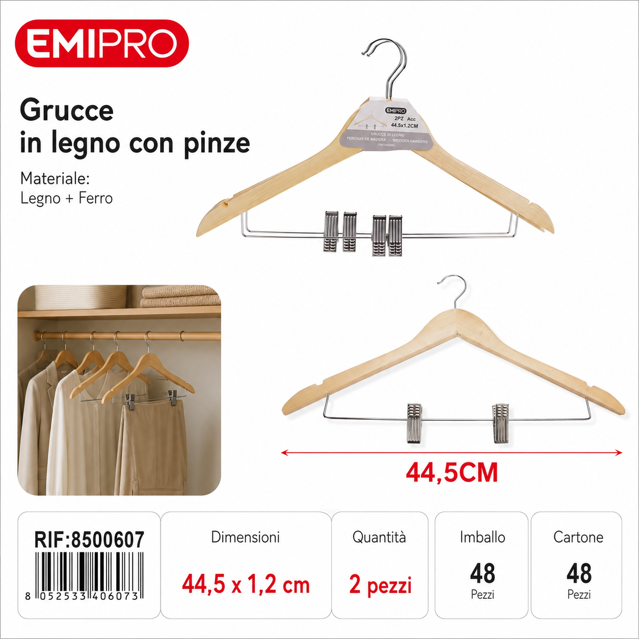 Grucce in Legno 2pz Cm.44.5x1.2