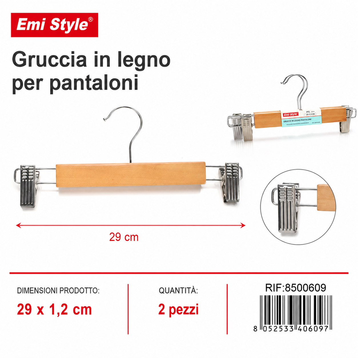 Grucce in Legno Pantaloni 2pz Cm.28x1.2