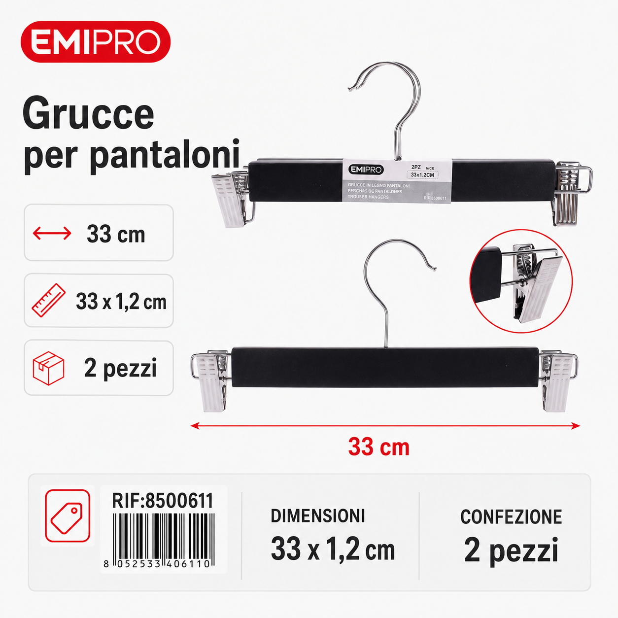 Grucce in Legno Pantaloni 2pz Cm.33*1.2