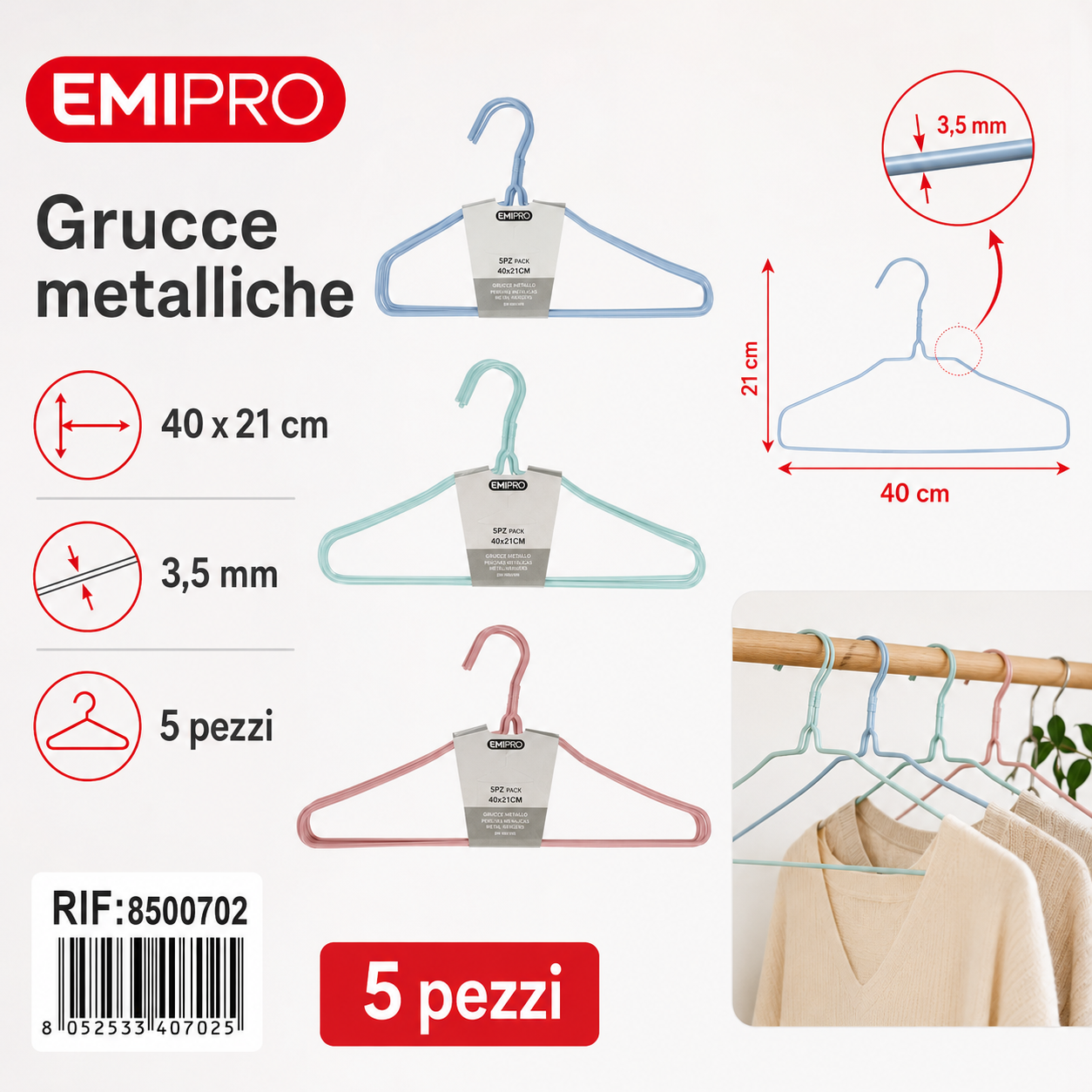 Grucce Metallo 5pz Cm.40*21