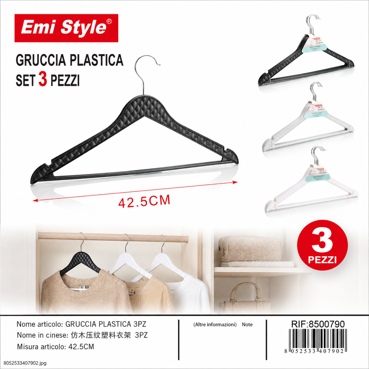 Gruccia Plastica 3pz 44*22.8*1cm