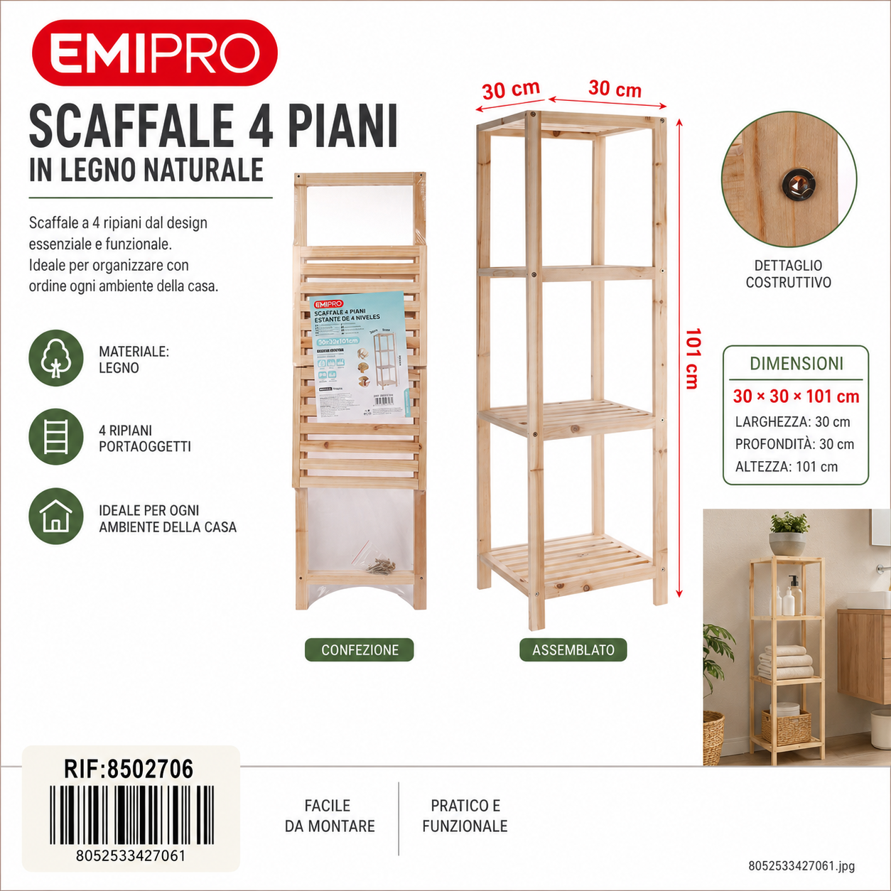 Scaffale 4 Piani 30*30*101cm